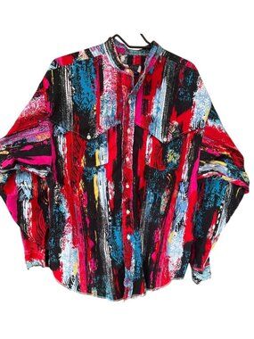 Panhandle Slim Mens Western Shirt Large Multicolor Abstract Print 100 Cotton USA